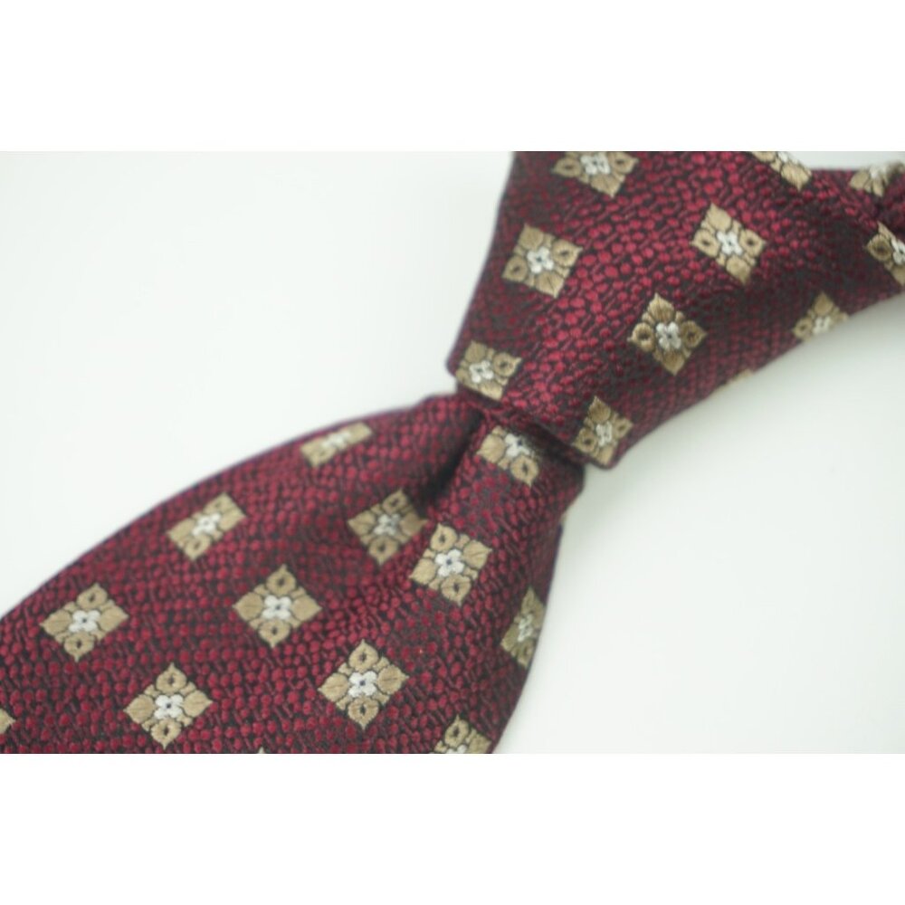 Ermenegildo Zegna Dark Red Tawny Brown Fan Geometric Woven Silk Tie